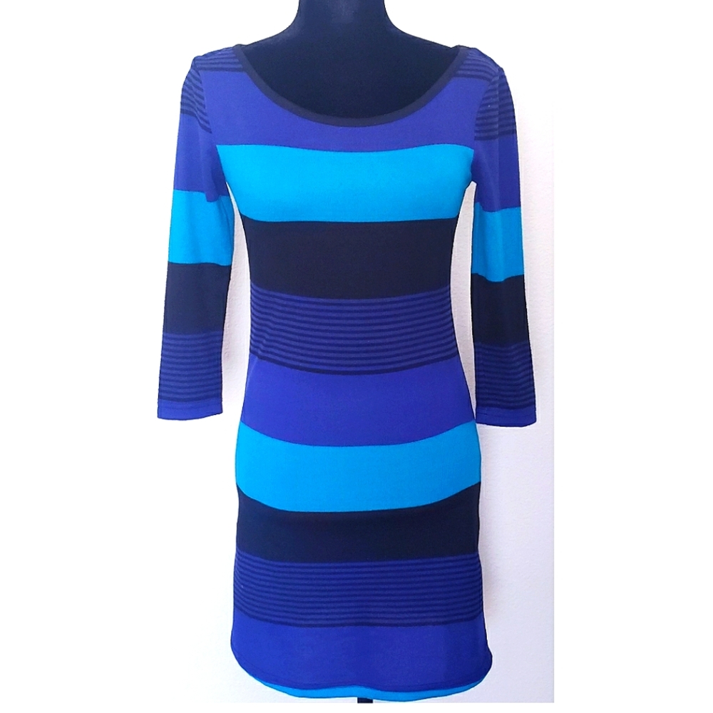 DEREK ❤ HEART MULTI STRIPE MID SLEEVE COLOR DRESS